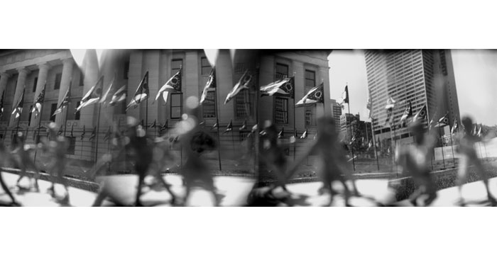 Row of Flags, 1999. Toy Camera, B&W Film, Silver Gelatin Print, 20x40